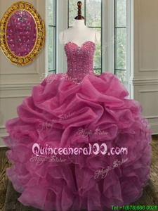 Dazzling Sleeveless Floor Length Beading and Ruffles Lace Up 15th Birthday Dress with Lilac
