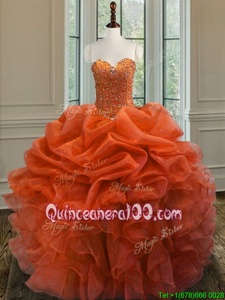 Orange Sweetheart Neckline Beading and Ruffles Sweet 16 Quinceanera Dress Sleeveless Lace Up