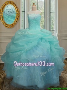 Sleeveless Embroidery and Pick Ups Lace Up 15 Quinceanera Dress