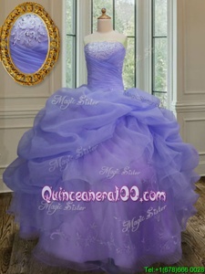 Nice Spring and Summer and Fall and Winter Organza Sleeveless Floor Length Quinceanera Gown andEmbroidery and Pick Ups