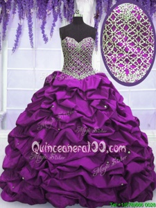 Glittering Sequins Pick Ups Ball Gowns 15 Quinceanera Dress Fuchsia Sweetheart Taffeta Sleeveless Floor Length Lace Up