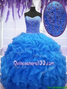 Delicate Floor Length Ball Gowns Sleeveless Royal Blue Sweet 16 Dress Lace Up