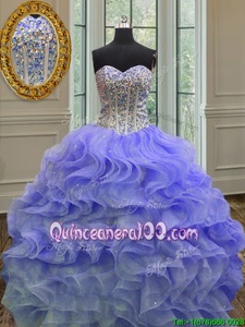 Low Price Lavender Ball Gown Prom Dress Military Ball and Sweet 16 and Quinceanera and For withBeading and Ruffles Sweetheart Sleeveless Lace Up