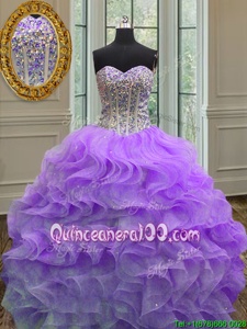 Traditional Floor Length Ball Gowns Sleeveless Lavender Ball Gown Prom Dress Lace Up
