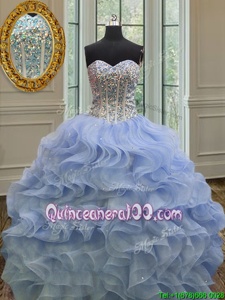 Sophisticated Beading and Ruffles Sweet 16 Dress Lavender Lace Up Sleeveless Floor Length