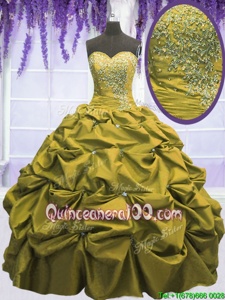 Fashionable Olive Green Quinceanera Dress Military Ball and Sweet 16 and Quinceanera and For withBeading and Appliques and Pick Ups Sweetheart Sleeveless Lace Up