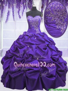 Fine Sleeveless Floor Length Beading and Pick Ups Lace Up 15 Quinceanera Dress with Purple