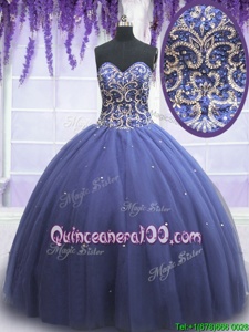 Artistic Beading 15th Birthday Dress Purple Lace Up Sleeveless Floor Length