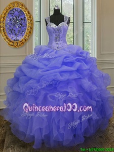 Dynamic Purple Straps Neckline Beading and Ruffles Quinceanera Gowns Sleeveless Zipper