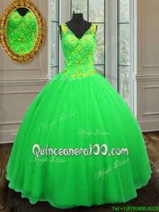 Elegant Beading Quinceanera Dress Green Zipper Sleeveless Floor Length