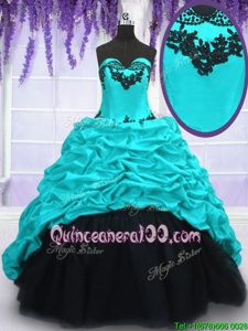 Pick Ups Aqua Blue Sleeveless Taffeta Sweep Train Lace Up Quinceanera Gowns forMilitary Ball and Sweet 16 and Quinceanera