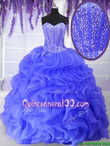 Fashionable Floor Length Lace Up Quinceanera Dress Blue and In forMilitary Ball and Sweet 16 and Quinceanera withBeading and Ruffles