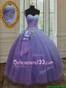 Luxury Lavender Sweetheart Lace Up Beading and Ruching and Bowknot 15 Quinceanera Dress Sleeveless