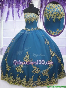 Beauteous Floor Length Zipper Sweet 16 Quinceanera Dress Teal and In forMilitary Ball and Sweet 16 and Quinceanera withLace and Appliques