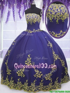 Excellent Floor Length Purple Ball Gown Prom Dress Tulle Sleeveless Spring and Summer and Fall and Winter Appliques