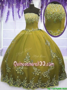 Modest Olive Green Sleeveless Tulle Zipper Quinceanera Dress forMilitary Ball and Sweet 16 and Quinceanera