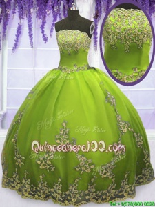 Customized Yellow Green Strapless Neckline Appliques 15 Quinceanera Dress Sleeveless Zipper