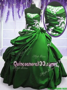 Custom Made Strapless Sleeveless Taffeta 15th Birthday Dress Appliques and Pick Ups Lace Up