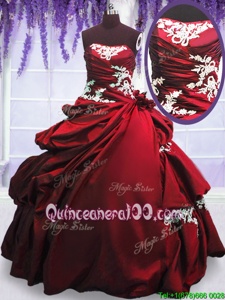 High Quality Wine Red Sleeveless Appliques and Pick Ups Floor Length Quinceanera Dresses