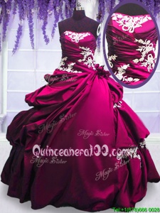 Simple Strapless Sleeveless Taffeta Sweet 16 Dresses Embroidery and Pick Ups Lace Up