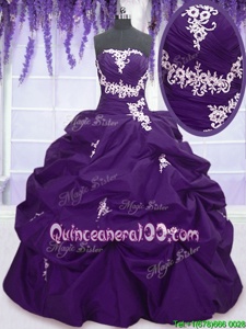 Floor Length Lace Up Sweet 16 Dresses Purple and In forMilitary Ball and Sweet 16 and Quinceanera withAppliques and Pick Ups