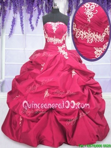Fancy Hot Pink 15 Quinceanera Dress Military Ball and Sweet 16 and Quinceanera and For withAppliques and Pick Ups Strapless Long Sleeves Lace Up