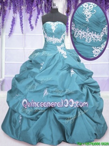 Artistic Floor Length Lace Up Quinceanera Gowns Light Blue and In forMilitary Ball and Sweet 16 and Quinceanera withAppliques and Pick Ups