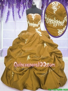 Enchanting Pick Ups Ball Gowns Quince Ball Gowns Olive Green Strapless Taffeta Sleeveless Floor Length Lace Up