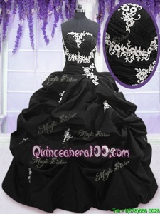 Delicate Pick Ups Ball Gowns Quinceanera Dresses Black Strapless Taffeta Sleeveless Floor Length Lace Up