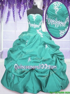 Exquisite Aqua Blue Sleeveless Floor Length Appliques and Ruching and Pick Ups Lace Up 15th Birthday Dress