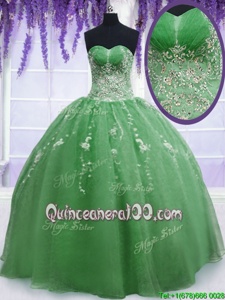 Great Green Sleeveless Organza Zipper 15 Quinceanera Dress forMilitary Ball and Sweet 16 and Quinceanera