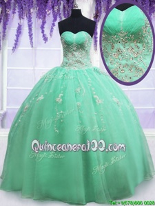 Beading and Embroidery Quinceanera Gown Apple Green Zipper Sleeveless Floor Length