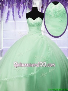 Hot Selling Spring Green Sleeveless Floor Length Appliques Lace Up Sweet 16 Quinceanera Dress