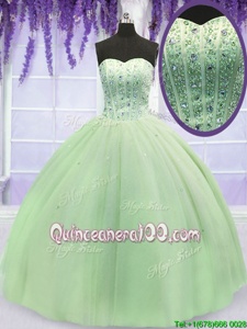 Modern Floor Length Yellow Green Vestidos de Quinceanera Tulle Sleeveless Spring and Summer and Fall and Winter Beading