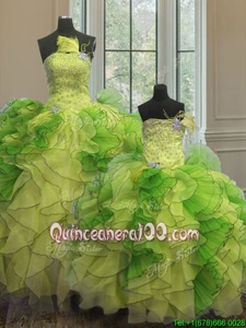 Exquisite Multi-color Strapless Neckline Beading and Ruffles 15th Birthday Dress Sleeveless Lace Up
