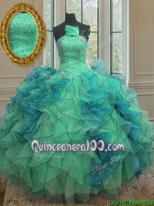 Low Price Multi-color Sleeveless Beading and Ruffles Floor Length Quinceanera Dress