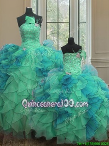 New Style Sweetheart Sleeveless Organza Vestidos de Quinceanera Beading and Ruffles Lace Up