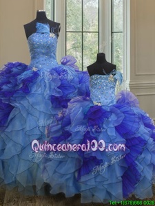 Modest Multi-color Sleeveless Organza Lace Up Quinceanera Dress forMilitary Ball and Sweet 16 and Quinceanera