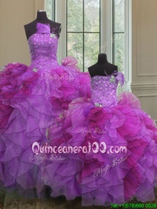 Sexy Organza Strapless Sleeveless Lace Up Beading and Ruffles Quinceanera Dress inMulti-color