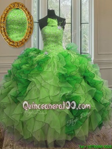 Great Multi-color Organza Lace Up Ball Gown Prom Dress Sleeveless Floor Length Beading and Ruffles