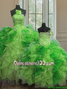 Custom Made Strapless Sleeveless Organza 15th Birthday Dress Beading and Ruffles Lace Up