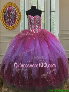 Beautiful Multi-color Sleeveless Floor Length Beading and Ruffles and Sequins Lace Up Sweet 16 Dresses