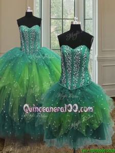 Customized Three Piece Multi-color Sleeveless Tulle Lace Up Quinceanera Gown forMilitary Ball and Sweet 16 and Quinceanera