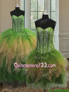 Pretty Three Piece Multi-color Sweet 16 Quinceanera Dress Military Ball and Sweet 16 and Quinceanera and For withBeading Sweetheart Sleeveless Lace Up