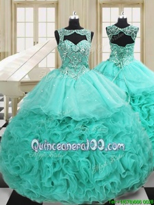 Dazzling Scoop Sleeveless Court Train Lace Up Beading and Ruffles Sweet 16 Dresses