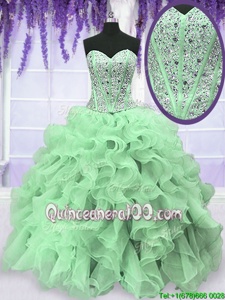 Delicate Sweetheart Sleeveless Lace Up Quinceanera Gown Apple Green Organza