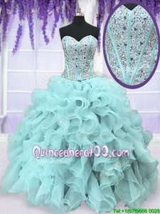 Graceful Light Blue Sweetheart Lace Up Beading and Ruffles Quinceanera Dresses Sleeveless