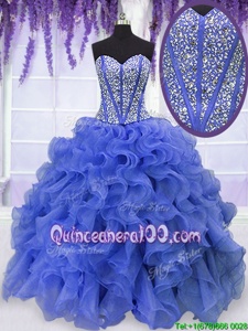 Custom Made Sleeveless Beading and Ruffles Lace Up Ball Gown Prom Dress
