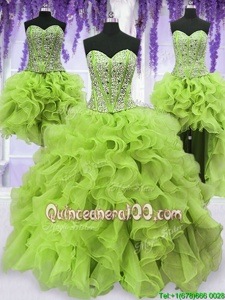 Smart Four Piece Yellow Green Sweetheart Lace Up Beading and Ruffles 15 Quinceanera Dress Sleeveless