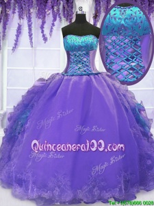 Best Embroidery and Ruffles 15th Birthday Dress Lavender Lace Up Sleeveless Floor Length